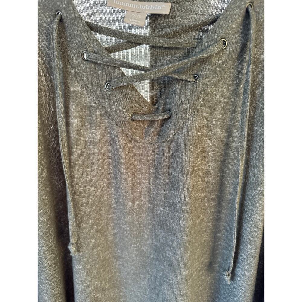 Woman Within 2X (26-28) gray soft tunic with lace up front over chest. - Picture 3 of 10